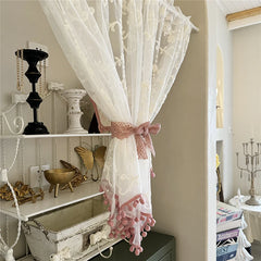 YICKYUE  -  French Romantic Short Curtain White Lace Curtain Kitchen Bathroom Half Curtains for Livingroom Embroidery Door Curtain Custom