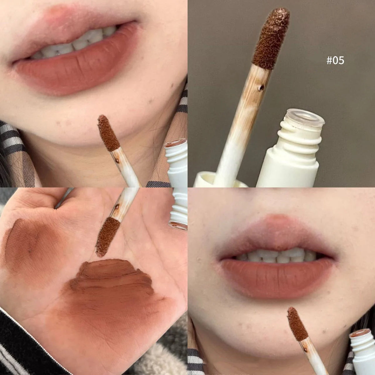 YICKYUE  -  5 Color Long-Lasting Waterproof Matte Velvet Lip Gloss Mist Nude Brown Red Lipstick Non-stick Cup Lip Glaze Lip Makeup Cosmetics