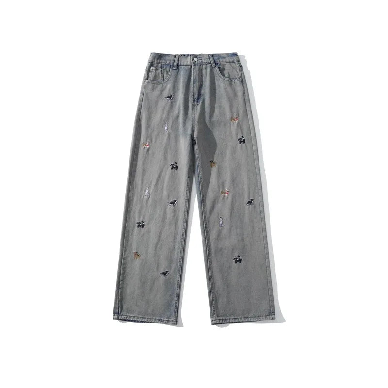 HEARUJOY  -  Hip Hop Straight Leg Jeans Mens 2025 Animal Pattern Printing Trend Loose Male Cowboy Pants Streetwear Unisex Denim Trousers