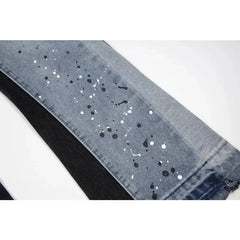 Hearujoy high street splashed ink ripped patchwork jeans for men and women trendy brand American straight slim micro-flared trousers