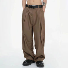 HEARUJOY  -  Mens Y2k Pleated Casual Pants Genderless Fashion Youth Street Retro Solid Color Loose Couple Floor-Length Wide-Leg Pants Unisex