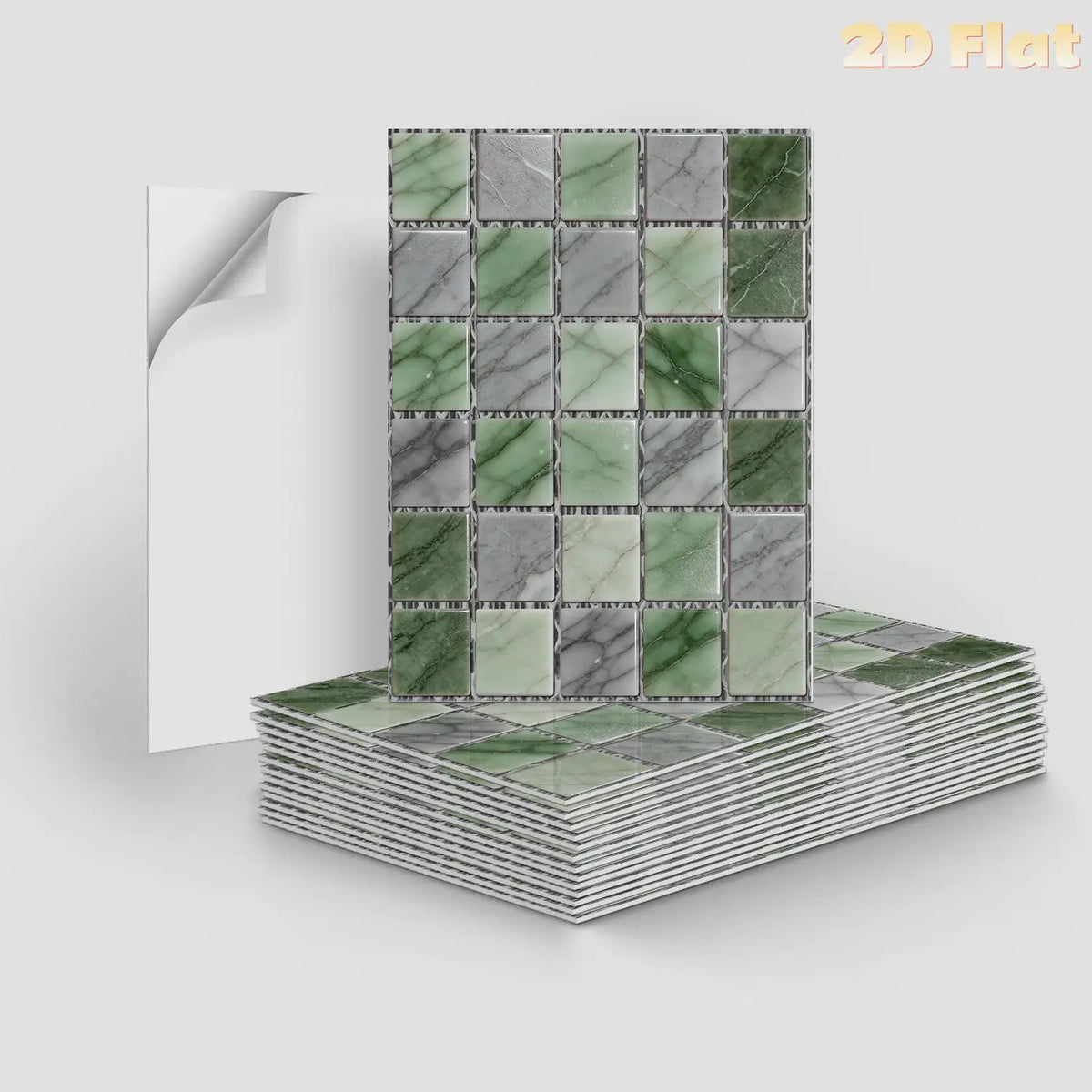 YICKYUE  -  2d Flat | 10/11/12/13 Pcs-Luxury Style Green Wall Sticker-Peel And Stick Backsplash Tiles For Bathroom-Independence Day Decor
