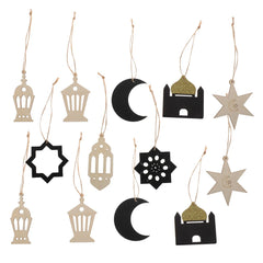 YICKYUE  -  40Pcs Middle Eastern Style Wooden Ramadan Decorations Moon Star Castle Silhouette for Eid Mubarak Home Wall Table Porch Hanging