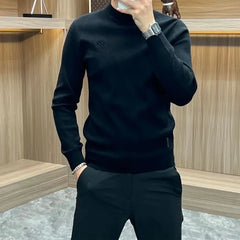 Hearujoy Men Clothing Autumn Winter Korean Fashion Business Casual Basic T-shirt Solid Half High Collar Long Sleeve Slim Thick Warm Tops