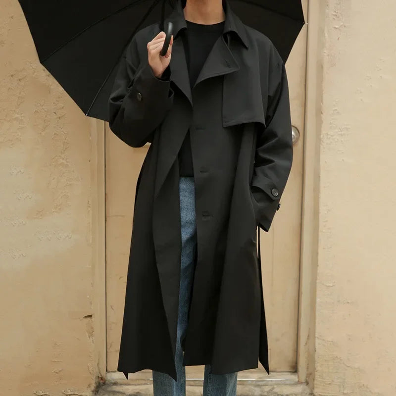 Hearujoy Korean Fashion Trench Coat Autumn New Streetwear Double-breasted Trench Coat Men's Long Loose Jacket Men's Clothing Mens Jacket