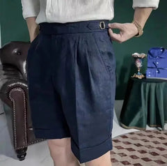 HEARUJOY  -  Summer British Style Men Naples Cotton Linen Shorts Paris Waist Buckle Knee Solid Breathable High Quality Casual Loose Shorts