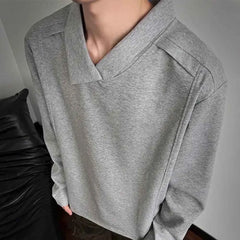 HEARUJOY  -  Autumn New Male Solid Color Irregular Long-Sleeved T-Shirt American Retro Fashion Trend Street Loose Casual Niche Men's Top