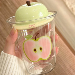 YICKYUE  -  Red Apple Cup Glass Mug With Lid Women High Appearance Household Large Capacity Transparent Coffee Cup