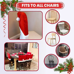 YICKYUE  -  6PCS Christmas Decor Chair Covers, Santa Claus Red Hat Chair Cap Kitchen Dining Chair Slipcovers Sets For Christmas Holiday