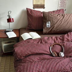 YICKYUE  -  3/4pc New Mix Color Striped Bedding Set Washed Cotton Duvet Cover Set+Sheet+Pillowcases for Single Full Queen Home Bedlinens