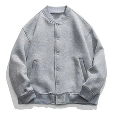 Hearujoy Autumn And Winter Plus Size Mens Retro Simple Solid Color Baseball Jacket Loose Versatile Casual Unisex Jacket