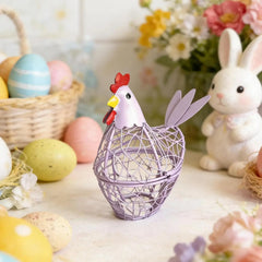 YICKYUE  -  Metal wire chicken-shaped egg basket, iron wire kitchen ornament, kitchen egg basket decorative home craft, hen-shaped storage