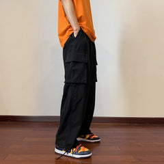 Hearujoy Big Pockets Casual Cargo Pants Men's Vintage Hip-hop Pants Fashion Loose Straight Wide Leg Pants Men Streetwear Trousers Male
