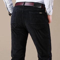HEARUJOY  -  Autumn and Winter Men's Corduroy Casual Pants Business Fashion Elastic Regular Fit Stretch Trousers Male Black Khaki Coffee Navy