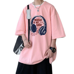 YICKYUE  -  Men's Cotton T-shirts White Men Oversized T Shirt Music Letter Print Summer Casual Wear 5XL Tee Shirts Big Size Male Clothes