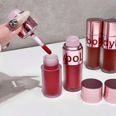 YICKYUE  -  Lip&Cheek Double-ended Makeup Lip Mud Matte Rose Red Lip Tint Peach Blusher Lasting Natual Mousse with Silicone Blending Brush