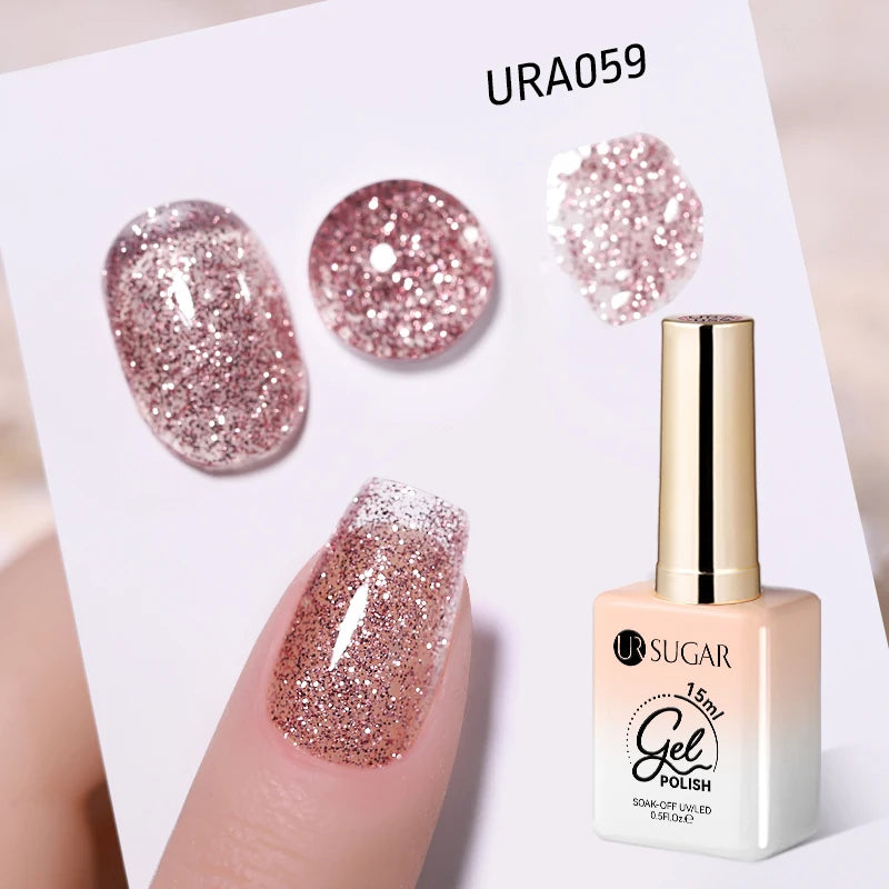 YICKYUE  -  15ml Glitter Nail Gel Polish Pink White Soak Off UV LED Gel Varnish Manicure Nail Supplies DIY Nail Art Design