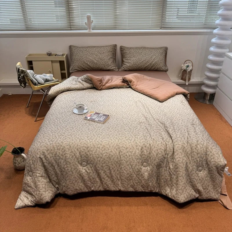 YICKYUE  -  1pc Flower Print Comforter For Summer Autumn Winter,Pure Cotton Gauze Face Thick Quilt Core Blanket For Single Drop Shipping