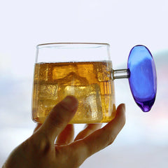 YICKYUE  -  Minimalist Style Glass Cup Creativity Waterdrop Shaped Handle Drink Juice Cup Office Living Room Drinking Utensils Decoration