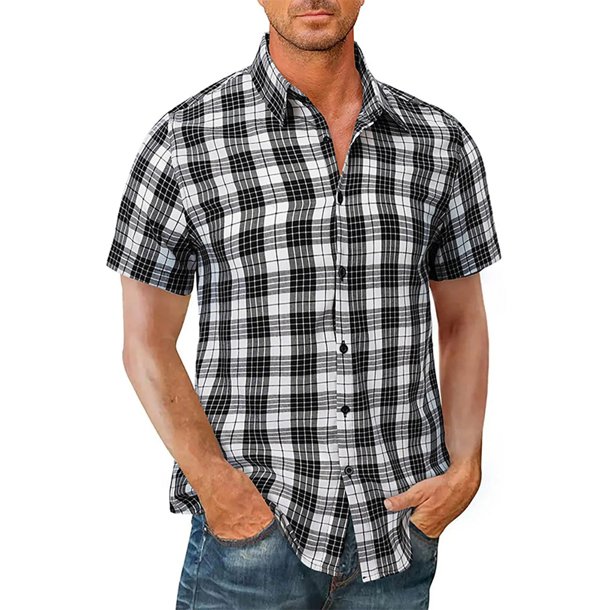 HEARUJOY  -  Wrinkle-Free New Men'S Shirt Mens Outdoor Vintage Button Short Sleeve T Shirt Casual Top Chemises Hommes