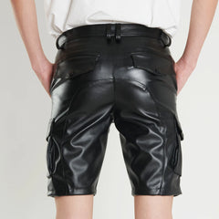 Hearujoy New Solid PU Leather Pants Casual Men's Short Leather Pants Summer Fashion Club Punk Rock Shorts for Men Street LGBT Clothing