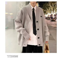 HEARUJOY  -  Fall Winter V-Neck Knitted Sweater Cardigan Men's Solid Color Casual Style Lazy Fashion Outerwear Comfortable Soft Material
