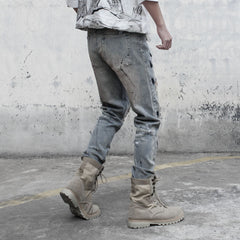 Hearujoy Vintage Ripped Skinny Jeans Pants Men Streetwear Hole Biker Jeans Hip Hop Denim Trousers WB608