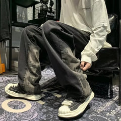HEARUJOY  -  New Vintage Gradient Letter Prined Baggy Jeans Men High Street Straight Wide Leg Pants Korean Fashion Casual Black Y2K Jean