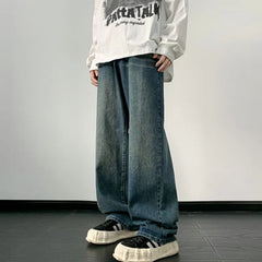 Hearujoy Jeans men 2024 Spring Wide Leg Jeans Male Loose Straight Denim Pants Harajuku Vintage Blue Jean Trouser Streetwear Clothes