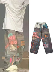 Hearujoy Y2K Sweatpants Men Sports Pants with Print Wide Leg Trousers Male Pattern Streetwear Hip Hop Graphic Loose Casual