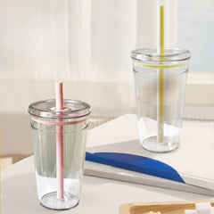 YICKYUE  -  New 450ml Drinkware Straw Cup Reusable Transparent Coffee Cup Plastic Single Layer Car Tumbler Home Office Water Cup LIJIAO