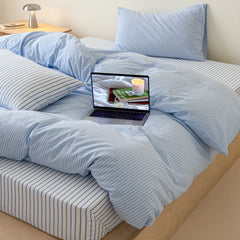 YICKYUE  -  Japanese Blue Striped 100% Cotton Duvet Cover Set Queen King Bedding Set Soft Skin-friendly Comforter Cover Pillowcases Bedsheet