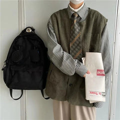 HEARUJOY  -  Spring Autumn Retro Japanese Corduroy Vest for Men Collarless Versatile Casual Jacket Trendy Layering Outerwear