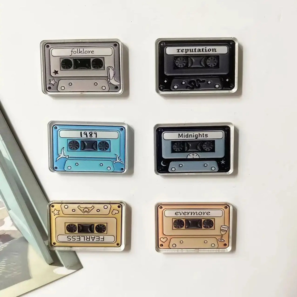 YICKYUE  -  6Pcs Acrylic Mini Tape Radio Refrigerator Home Decoration Photo Message Magnet Fixed.