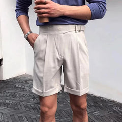 HEARUJOY  -  High Quality Men Naples Suit Shorts British Style Paris Waist Buckle knee Length Pants Fashion Luxury Casual Thin Shorts Summer