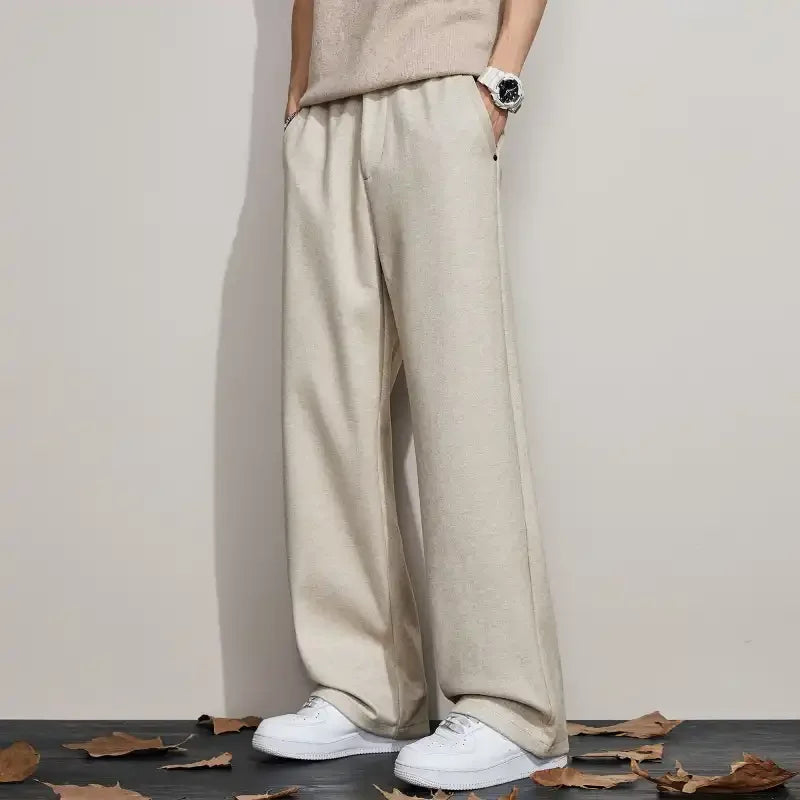 YICKYUE  -  New Autumn Winter Casual Pants for Men Simple Loose Straight Retro Drapey Wide-leg Long