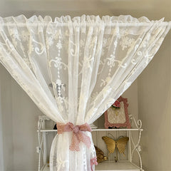 YICKYUE  -  French Romantic Short Curtain White Lace Curtain Kitchen Bathroom Half Curtains for Livingroom Embroidery Door Curtain Custom
