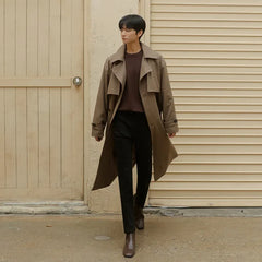 Hearujoy Korean Fashion Trench Coat Autumn New Streetwear Double-breasted Trench Coat Men's Long Loose Jacket Men's Clothing Mens Jacket