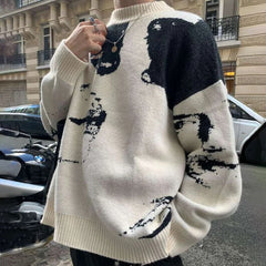 Hearujoy Large Size Knitted Sweater High Street Design Niche American Retro Sweater Men'S Tops Lazy High-End Versatile Knitted Sweater