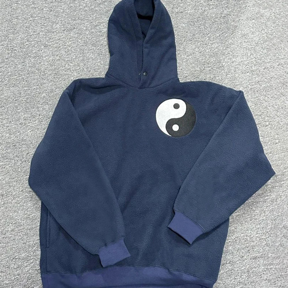 Hearujoy Mens sweatshirt winter Chinese Tai Chi style Polar fleece autumn and winter fleece embroidered sweatshirt loose hoodie for men