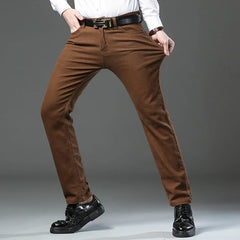 HEARUJOY  -  Classic Style 3 Colors Autumn Men's Slim Brown Jeans High Quality Business Casual High Stretch Denim Pants Male Brand Trousers
