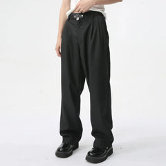 Hearujoy Minimalist Men's Casual Suit Pants Wide Leg Soild Color Loose Male Elastic Waist Trousers Stylish Summer 9C6152
