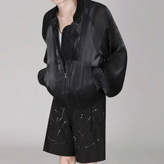 Hearujoy Mens Casual Satin Jacket Genderless 2024 Spring Summer New Fashion Thin Breathable Simple Soft Solid Color Jacket Unisex