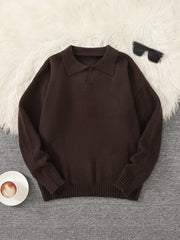 HEARUJOY  -  New Popular Autumn and Winter Pure Color Polo Collar V-Neck Pullover Sweater Casual Round Neck High-End Textured Knitted Men's Pullover