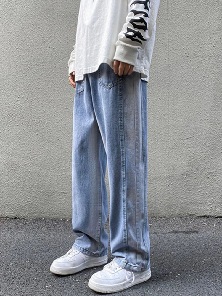 HEARUJOY  -  New High Street Colorblock Jeans For Men Y2K Baggy Patchwork Denim Trousers Wide-leg Gradient Straight Pantalones Hombre