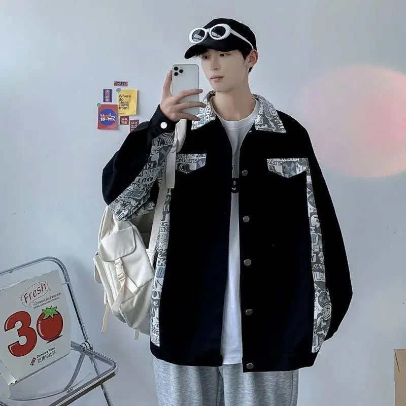 Hearujoy Hong Kong Style Hooligan Handsome Street Bombing Denim Jacket Men Ins Trendy Versatile Loose Teenage New Super Hot Jacket