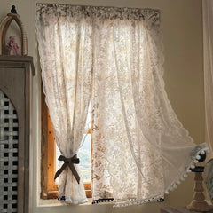 YICKYUE  -  Retro White Ventilate Curtain Double-Layer Pure Cotton Kitchen Door Curtains Cafe Living Room Window Kitchen Half Curtain Decor