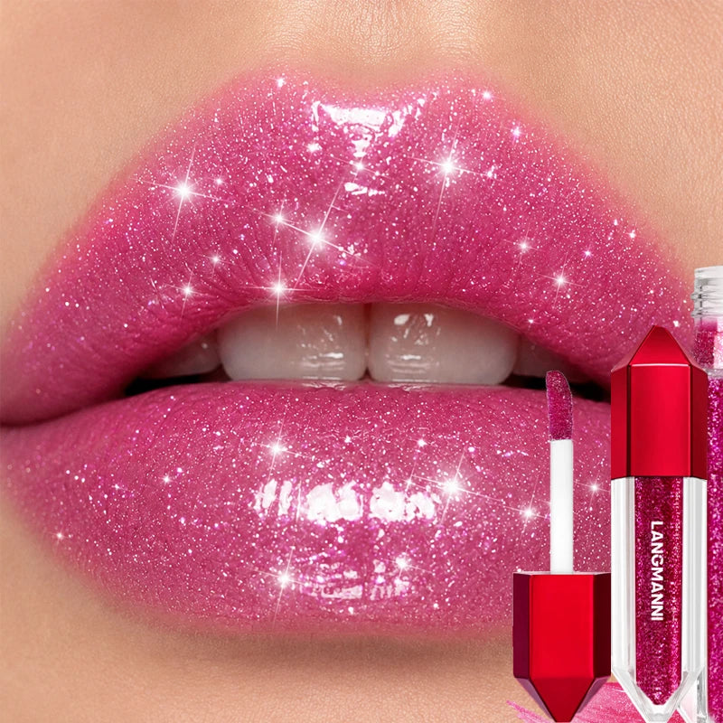 YICKYUE  -  Diamond Water Glazed Mirror Lip Gloss Makeup Nude Jelly Moisturizing Lip Glaze Lasting Metallic Black Liquid Lipstick Cosmetics