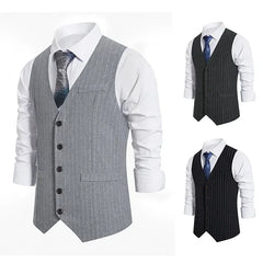 HEARUJOY  -  Men New Vests Suits V Neck Striped Single Breasted Sleeveless Slim Fit Blazer Vest Coats Splice Casual Regular Coat Autumn 2025