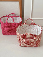 YICKYUE  -  New Fabric Storage Basket Red Checkered Large Capacity Quilted Laundry Hampers Collapsible Dirty Clothes Handleld Organizer Home